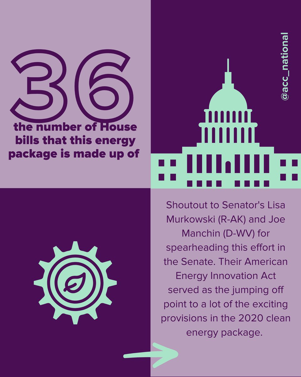 FYI: this clean energy package is made up of 36 different bills. We want to give a special shout out to Senator  @lisamurkowski and  @Sen_JoeManchin for leading this effort in the Senate. (4/7)