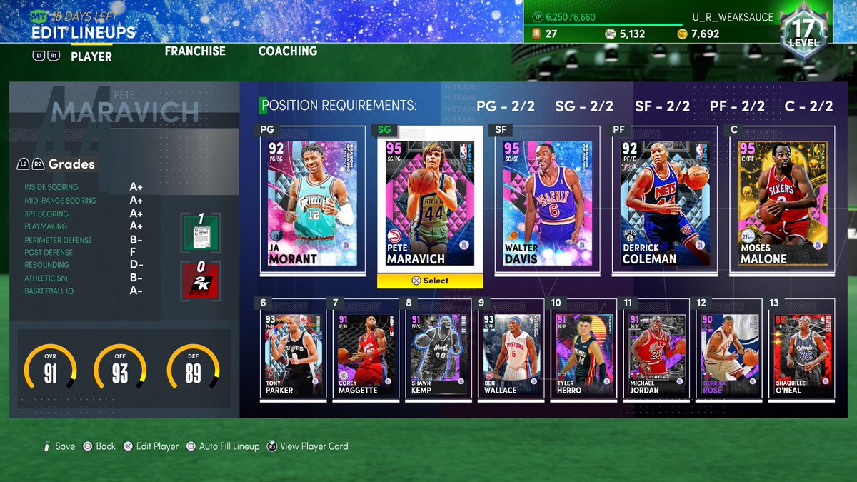 u_r_weaksauce's tweet photo. #PS5Share, #NBA2K21 #WESTSIDE #morningvibes #lockercodesonly #nomoneyspent @3level2 @weaksauce_tv RATE MY MYTEAM LINEUP! ALL CARDS WERE PULLUED FROM LOCKER CODES! https://t.co/tsRJHH4zFj