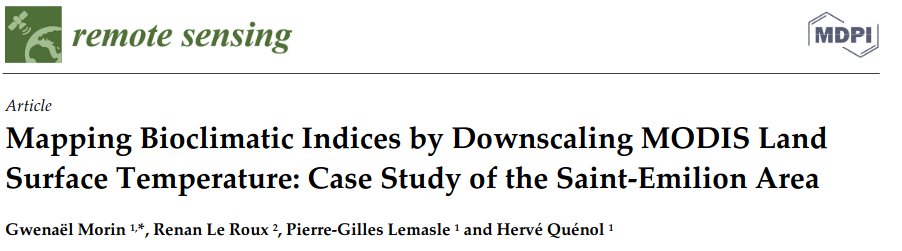 GwnMorin's tweet photo. 🖊️Our new paper is out in @RemoteSens_MDPI!
➡️"Mapping Bioclimatic Indices by #Downscaling #MODIS Land Surface Temperature: Case Study of the #SaintEmilion Area"
#climatemodelling #temperature #viticulture
📎 #AVVENIR #LACCAVE #IRP_VINADAPT
https://t.co/8nwPZQjHVA https://t.co/cDWlyXDTaa