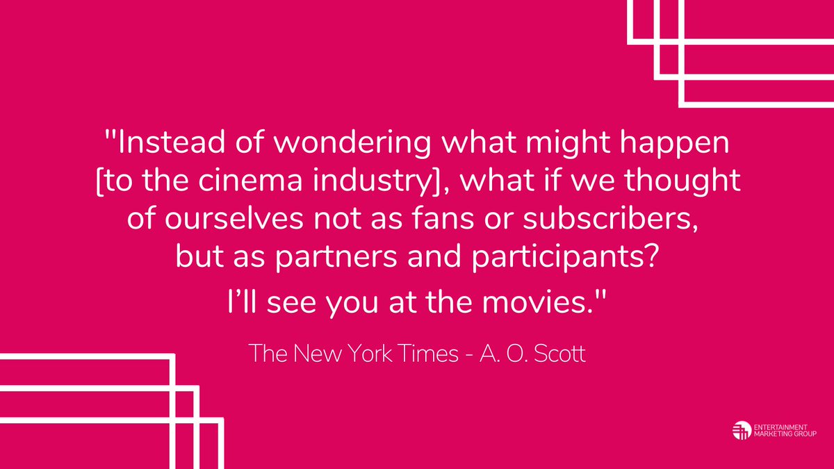 EMGroupUK's tweet photo. There's no doubt this year has been extremely tough for the cinema industry. On a positive note, Culture Secretary Oliver Dowden announced grant awards for 201 cinemas across England.
As we look to 2021 and the future of the cinema industry, A.O. Scott offers some wise advice. https://t.co/ywSnm9Oky8