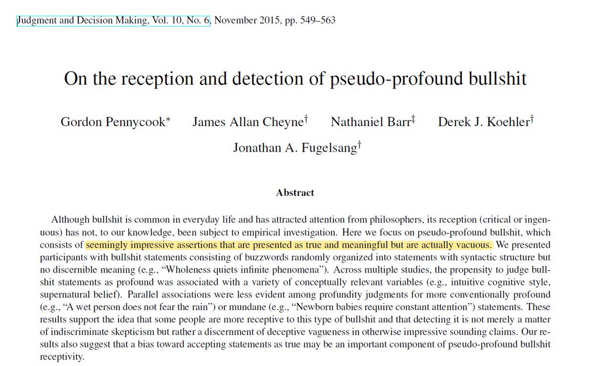 Nature: The Journal of Bullshit****Dear Twitter "Bullshit" is a well-established area of scholarly research as shown below, so please do not suspend me.A Thread1/n ending in END