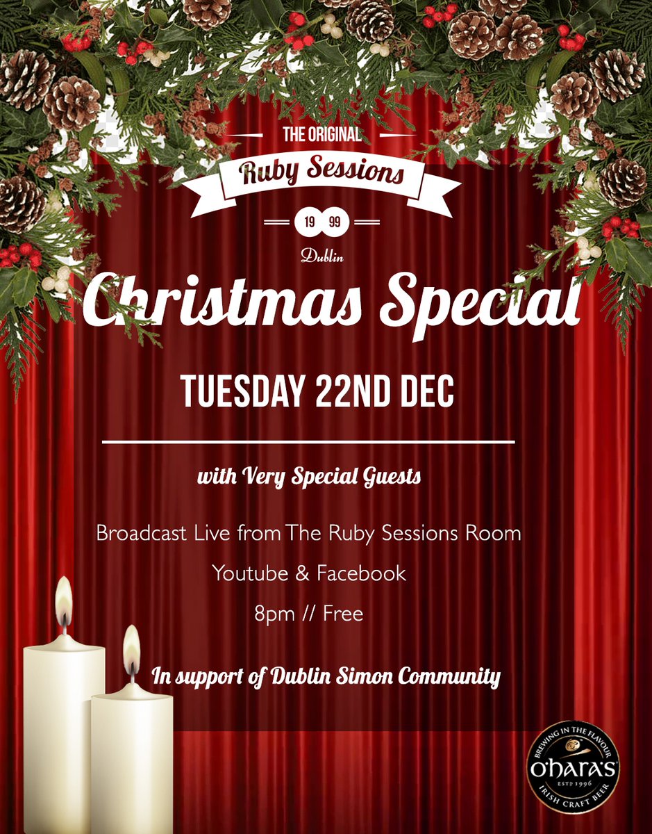 The Ruby Sessions (@rubysessions) on Twitter photo TONIGHT! Our one-off Christmas Special ♦️🎄
📺 Tune in at 8pm on our Youtube or Facebook to find out who our special guests are from our Ruby room in <a href="/Doylesintown/">Doyles Pub</a>
Watch on Youtube: youtube.com/user/RubySessi…
Tag us on socials from where you're watching #XmasRubys
<a href="/OHarasBeers/">O'Hara's Irish Craft Beer</a> TONIGHT! Our one-off Christmas Special ♦️🎄
📺 Tune in at 8pm on our Youtube or Facebook to find out who our special guests are from our Ruby room in <a href="/Doylesintown/">Doyles Pub</a>
Watch on Youtube: youtube.com/user/RubySessi…
Tag us on socials from where you're watching #XmasRubys
<a href="/OHarasBeers/">O'Hara's Irish Craft Beer</a>