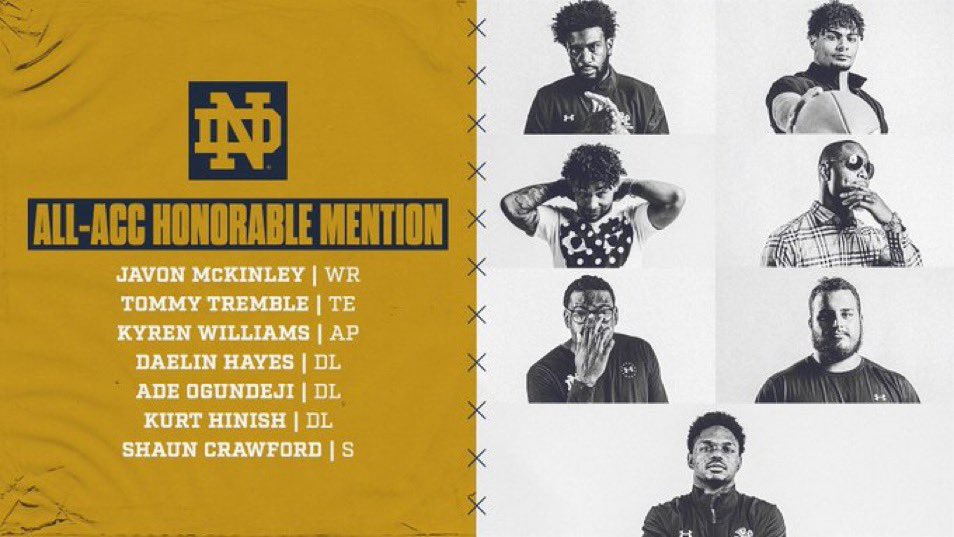 The All-ACC awards are IN.

Before No. 4 <a href="/NDFootball/">Notre Dame Football</a> heads to the #CFBPlayoff, we’re celebrating the 19 all-conference honorees.

➡️ bit.ly/38q1Ovn

#GoIrish
