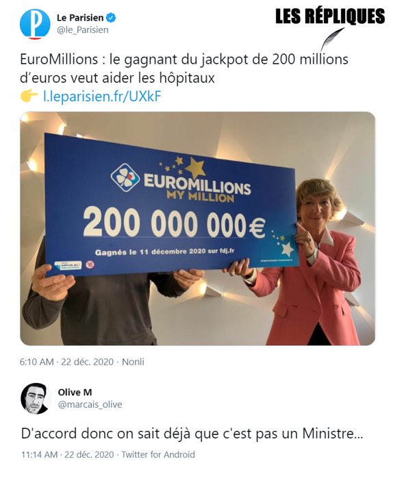 L’heureux gagnant du plus gros gain jamais remporté en France voudrait créer une fondation et faire des dons aux établissements hospitaliers.

@marcais_olive