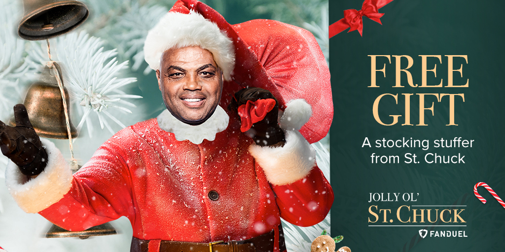FanDuelSports's tweet photo. Happy Holidays bettors! 

This year we've teamed up with Charles Barkley, aka 𝗝𝗼𝗹𝗹𝘆 𝗢𝗹' 𝗦𝗮𝗶𝗻𝘁 𝗖𝗵𝘂𝗰𝗸, to deliver more than $30 MILLION worth of free gifts to our users 🎁

Check your account now to claim yours!

Read more → https://t.co/OT7IXAdcIo https://t.co/etBgNClWwA