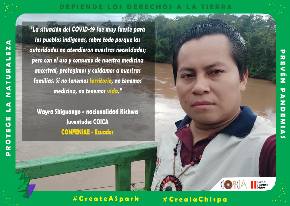 ILCLatinAmerica's tweet photo. "Si no tenemos territorio, no tenemos medicina, no tenemos vida"  La pandemia nos ha enseñado que más que nunca necesitamos escuchar el  llamado de los jóvenes indígenas, custodios del planeta  @coicaorg   #CreateaSpark #CreaunaChispa #DerechosalaTierraYA @LandRightsNow https://t.co/pcea5kDTUX