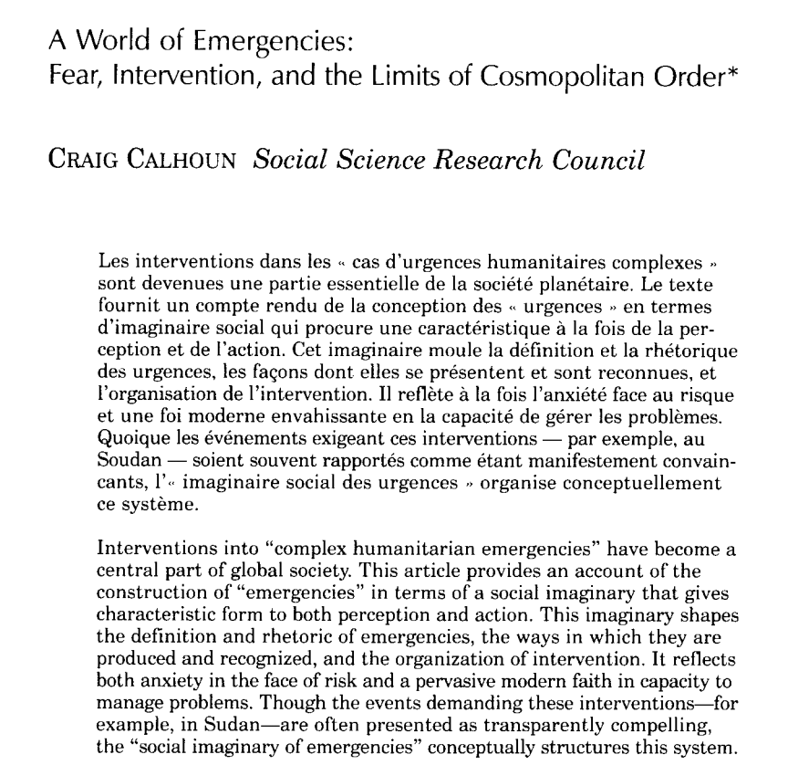 2) The most persuasive arguments I have read flow from this classic article by Craig Calhoun on the dangers of emergency narratives generally:  https://onlinelibrary.wiley.com/doi/pdf/10.1111/j.1755-618X.2004.tb00783.x?casa_token=qjocKVWF1e0AAAAA:w2ecZu9EwMAbn3XeZ32CYOxwfd00vz9vEdg2Vhn4HGo-ECWkjnbit22cFpmJvTuJ58f2Z3a9PYUmjQ