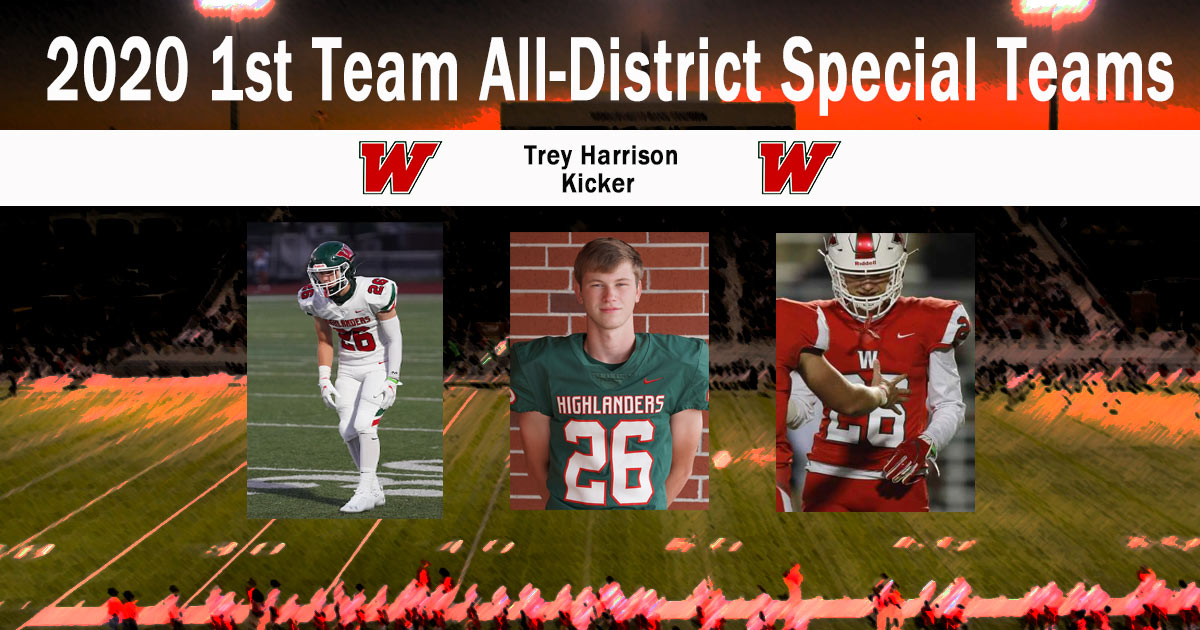 Congratulations to Highlander Trey Harrison on being named 2020 1st Team All-District Place Kicker !