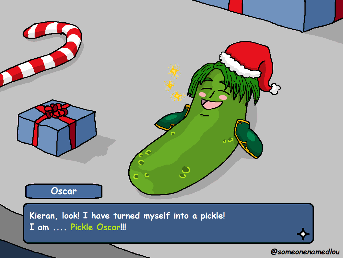someonenamedlou's tweet photo. And then it was time for round 2 of @FEMSPaintZine 's Secret Santa event! 😊

This year I was the secret santa of @Okkefak , which resulted in the greatest gift of all;
Pickle Oscar 🥒💕💕💕
#SecretSanta #FireEmblem #ArtistOnTwitter https://t.co/LAKlICv3MI