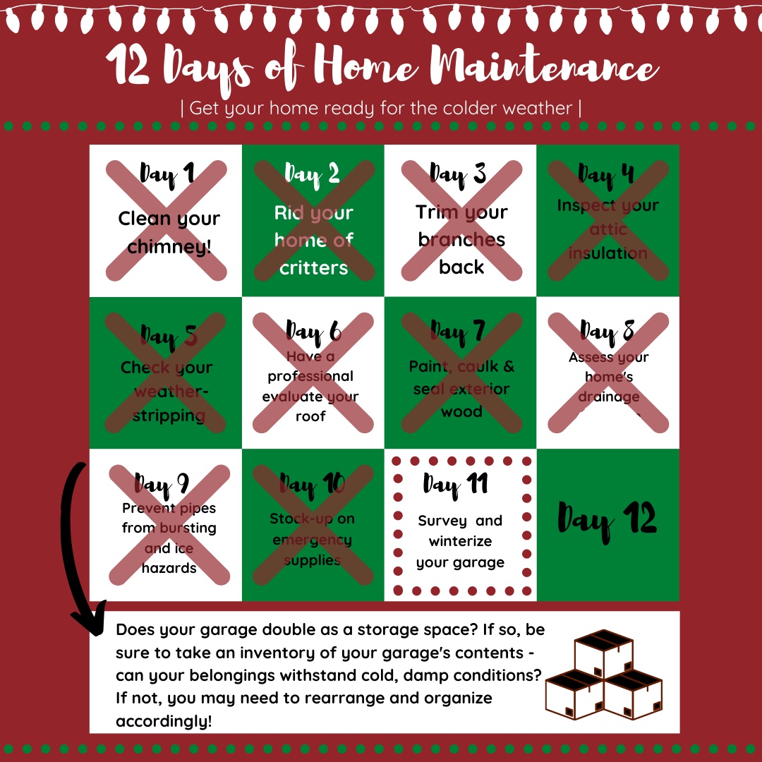 Zap_Consulting's tweet photo. Do you use your garage for additional storage? On the 11th day of our 12 Days of Home Maintenance checklist you will need to start winterizing your garage! #12DaysofHomeMaintenance #ZAPConsulting #HVACConsulting https://t.co/4vz2bNAPEk