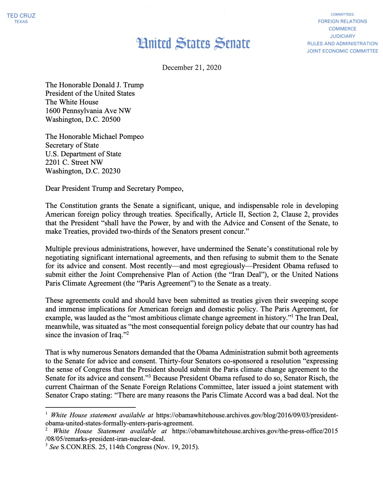 Ο Χρήστης Senator Ted Cruz Στο Twitter: "Last Night I Urged Potus To Submit  The Iran Deal & Paris Agreement To The Senate As Treaties. By Submitting  These Disastrous Deals To The