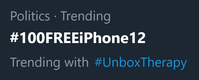 SuperSaf's tweet photo. @UnboxTherapy Dude, what are you doing Trending in "Politics" 😂 #100FREEiPhone12 https://t.co/9uhKlKFvzc