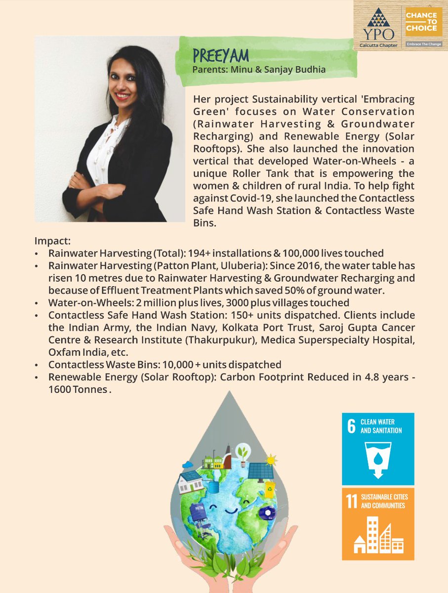 Patton_IntLtd's tweet photo. Sustainability intrapreneur Preeyam Budhia has been featured by the #YPO Calcutta Chapter (2020) for her impact in the field of #WaterConservation.
#PattonGroup https://t.co/X7nE5SL9dp