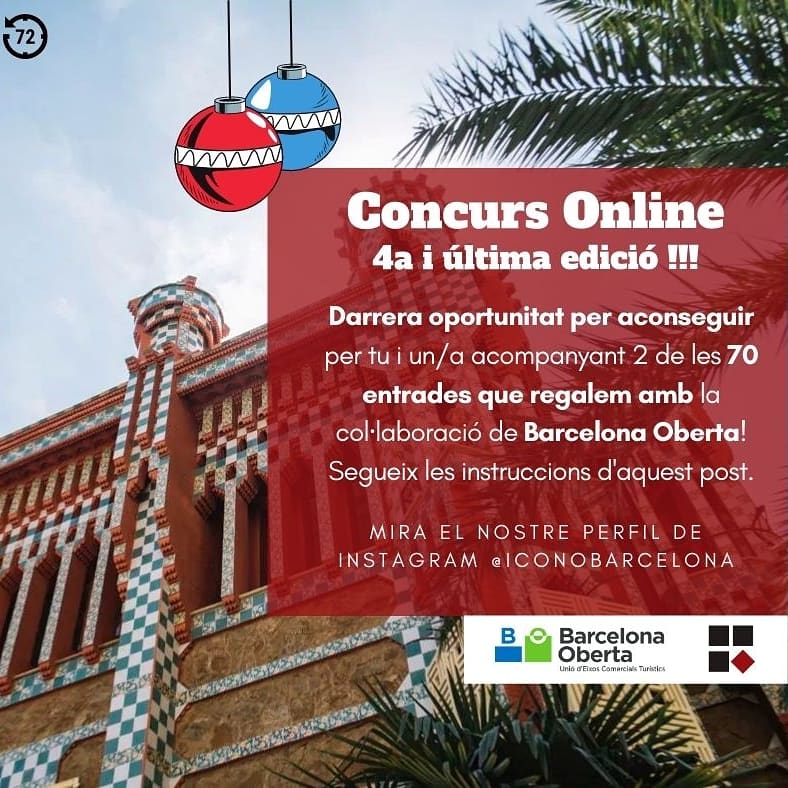 iconobarcelona's tweet photo. 📢 Darrera edició del nostre #concurs online! Acomiadem l'any amb l'última ocasió per participar-hi i guanyar 2 entrades per una #ruta guiada a #Barcelona 👉 Tota la informació al nostre perfil d'Instagram @iconobarcelona #cultura #CulturaSegura https://t.co/XVLdQ2mIWD