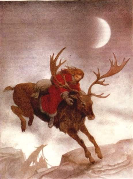The myth of "Santa" was based on the Sun Goddess myths of northern people. Santa was a woman, and all the reindeer were female, as well.Male reindeer shed their antlers in late autumn. Females are the ones who keep their antlers until the springtime after they give birth.