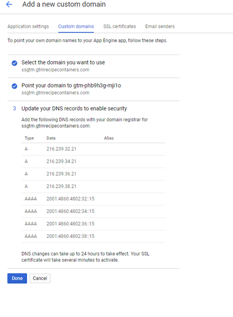 Then the final step is adding DNS records 4 x A and 4 x AAAA records