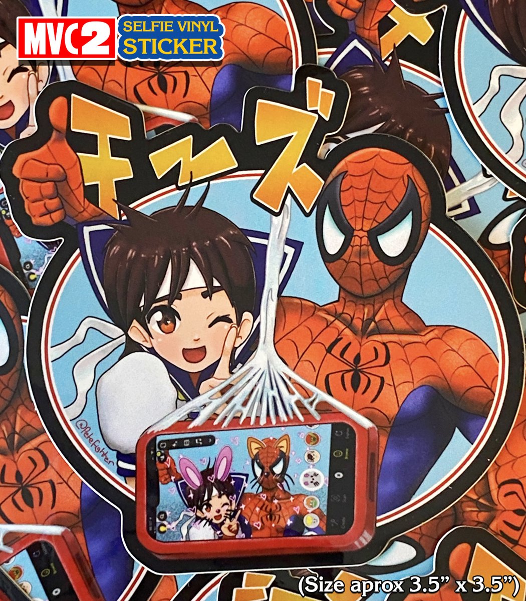 PeteFighter's tweet photo. Hey Guys! 

‼️I  W A N N A  T A K E  Y O U  F O R  A  R I D E‼️

MY #MVC2 SPIDEY &amp; SAKURA SELFIE STICKER
is now in stock on my Etsy store
https://t.co/aAtx4cdfkw

#marvelvscapcom #spiderman #sakura #streetfighter #marvel #capcom https://t.co/1ZYU37I42Z