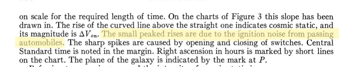 Do you see the small sharp lines that appear all across the plot? They are produced by sparking in the ignitions of passing cars. Reber had to mostly observe at night, when there was less traffic!