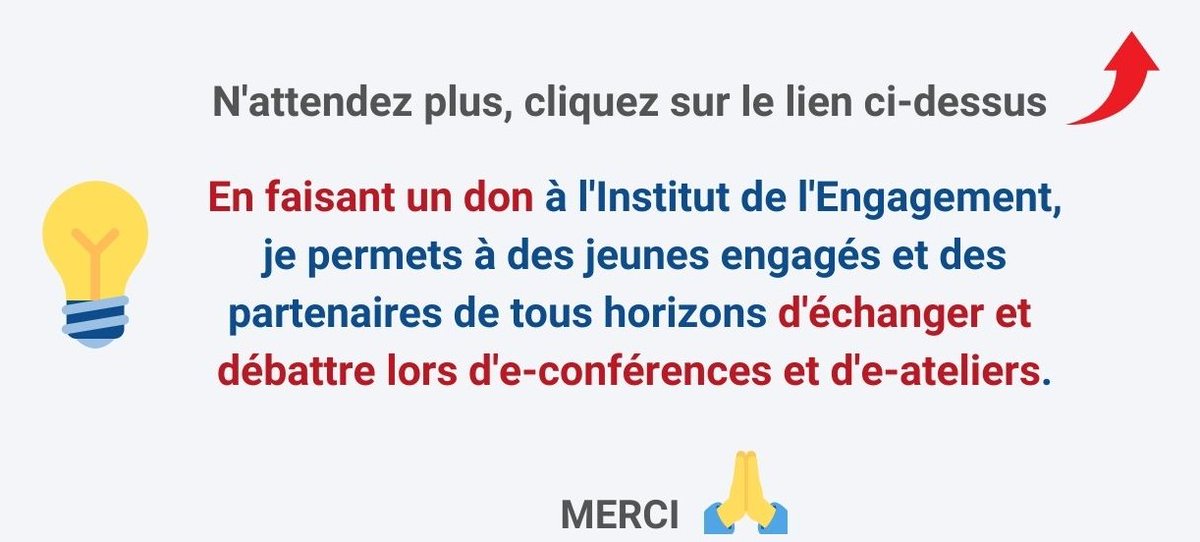 Pour soutenir des #jeunes #engagés dans leur projet, via un #don à l'Institut de l'Engagement, c'est par ici urlz.fr/cig8.