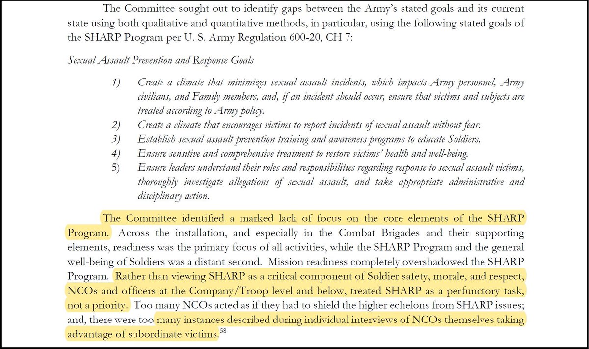 The Army's sexual assault and harassment prevention program is structurally flawed. Interestingly, there is no standard for the Department of Defense; the Navy and Marines use a totally different program to address the same problems, but with similarly poor results. 10/