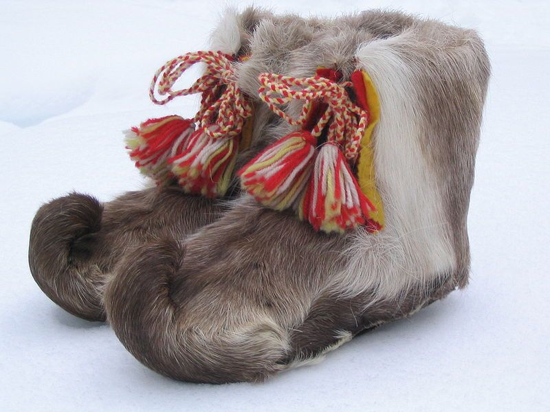 The Sámi people herd domestic reindeer, a position which allowed women to escape the "domestic sphere" and enter the "public sphere."Do these traditional Sámi shoes remind you of anything? Santa's elves, perhaps?