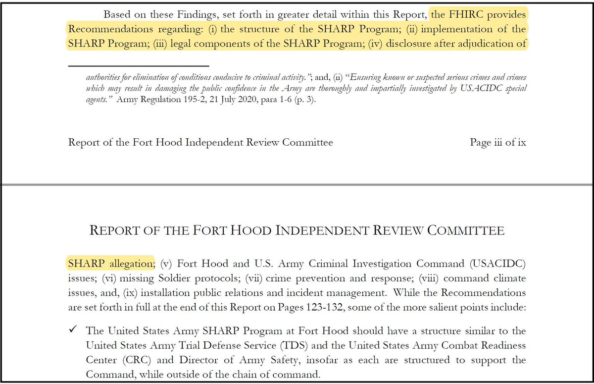 The report's recommendations are focused on fixing the sexual assault & harassment program / base police at Fort Hood. No mention is made of addressing the widespread problems of sex crimes & missing persons in the DOD, or facing the cultural bias against women in the Army. 15/