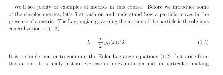 (13) Christoffel's Symbol using Euler Lagrangian Eqn: (Unknown)From: Tong, David (Lectures of GR)*- Note this is a special case of n-d flat manifold!