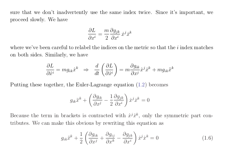 (13) Christoffel's Symbol using Euler Lagrangian Eqn: (Unknown)From: Tong, David (Lectures of GR)*- Note this is a special case of n-d flat manifold!