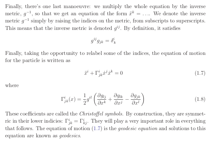 (13) Christoffel's Symbol using Euler Lagrangian Eqn: (Unknown)From: Tong, David (Lectures of GR)*- Note this is a special case of n-d flat manifold!
