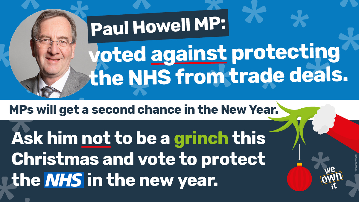 KONPNorthEast's tweet photo. It is crucial that, this time around, Paul Howell (MP for Sedgefield) votes to protect the NHS when the Trade Bill returns to the Commons in the New Year.
Please support the NHS by emailing him directly NOW at paul.howell.mp@parliament.uk
Further info: https://t.co/kaQdx5UBI1 https://t.co/FssAmuBcX5