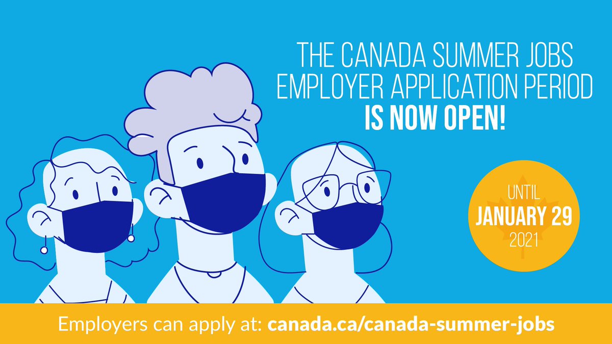 CQualtro's tweet photo. Important news for 🇨🇦 businesses!📢  Canada Summer Jobs 2021 applications are now open! Apply to hire talented young Canadians that help your business thrive. In 2021, up to 120 000 jobs will be offered to young Canadians, a 50% increase from 2020. https://t.co/Bwgt2cmcD4