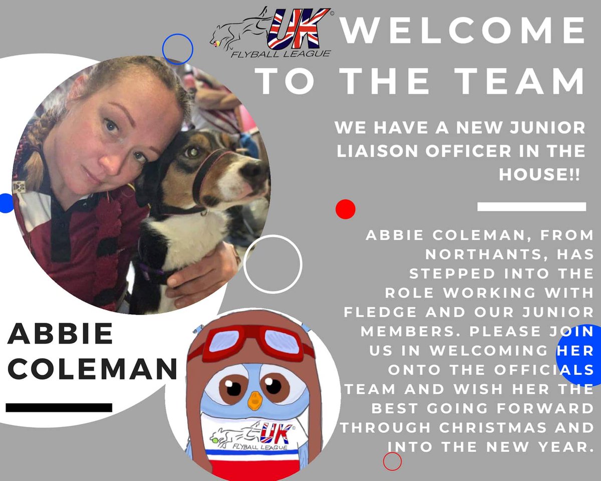 UKFlyball's tweet photo. Welcome to the team Abbie!! We know you will do a great job as our new Junior Liaison Officer 🎉🦉❤️

#UKFLrocks
#UKFLofficials
#FledgeOwlington
#UKFLjuniors https://t.co/v1ZVVQmQfA