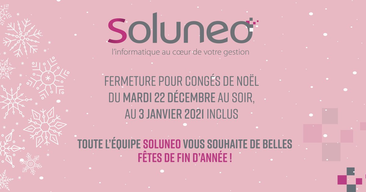 Soluneo_'s tweet photo. [ACTU SOLUNEO🎄]

SOLUNEO ferme ses portes pour congés de Noël à partir de ce soir et reprendra à compter du 4 janvier ! 🏂 

Toute l'équipe vous souhaite de joyeuses fêtes de fin d'année ! 🎅

#SOLUNEO #Joyeusesfetes #restonsprudents https://t.co/U3ko8DivyY