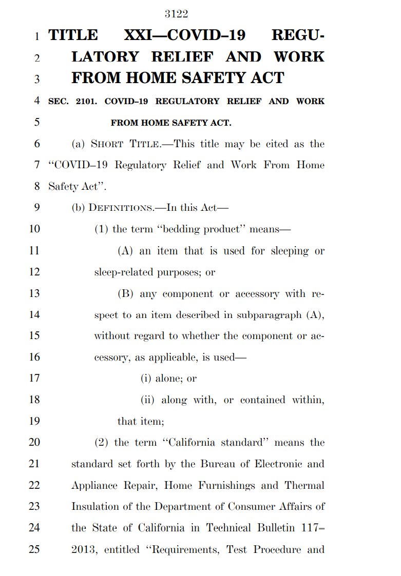 And the last item, the government is going to regulate the smolder testing certification of your furniture, since we're working from home now. Perfect.