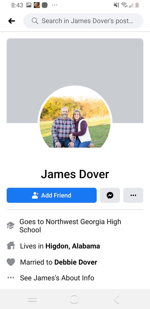 She married into the Dover family (Husband-Dustin Dover; In-Laws—Austin Dover [wife Rebekah], Nick Dover [wife Olivia], and Ashley Rena Shirley [husband Brandon Shirley] James Dover & Debbie Dover [Father & mother-in-Law] All from Higdon, Alabama.