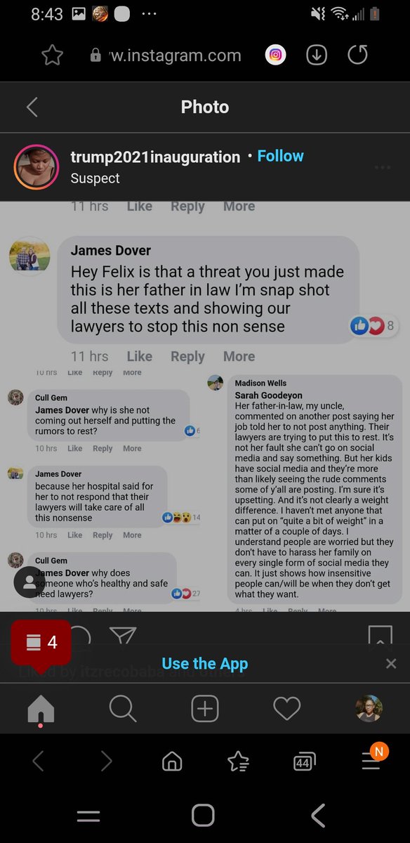 James Dover, the father-in-law claimes via comments on a Facebook post that Tiffany's job, the hospital, "said for her not to respond that their lawyers will take care of this nonsense."