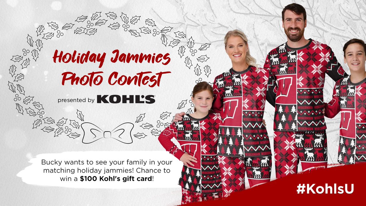 UWBadgers's tweet photo. Let's see those matching holiday jammies! Share a photo of your family all decked out using #KohlsU in the thread below for a chance to win a prize package that includes a $100 @Kohls gift card. Full details:
https://t.co/cVYXTNsMYy https://t.co/nZHmQC7xnh