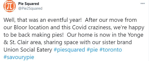 YongeStClair's tweet photo. Mix up your meal time options with some comfort food - @Pie2Squared pies 🥧 now at Union Social 📍  21 St. Clair W https://t.co/2prkVjDore