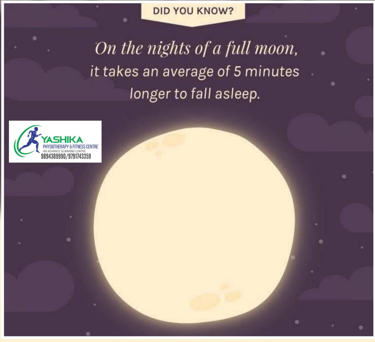 It is interesting to note how the moon affects our sleep.

#sleeptrivia #sleep #moon #planets #universe #wellness #YashikaPhysiotherapy

Good Night !!!