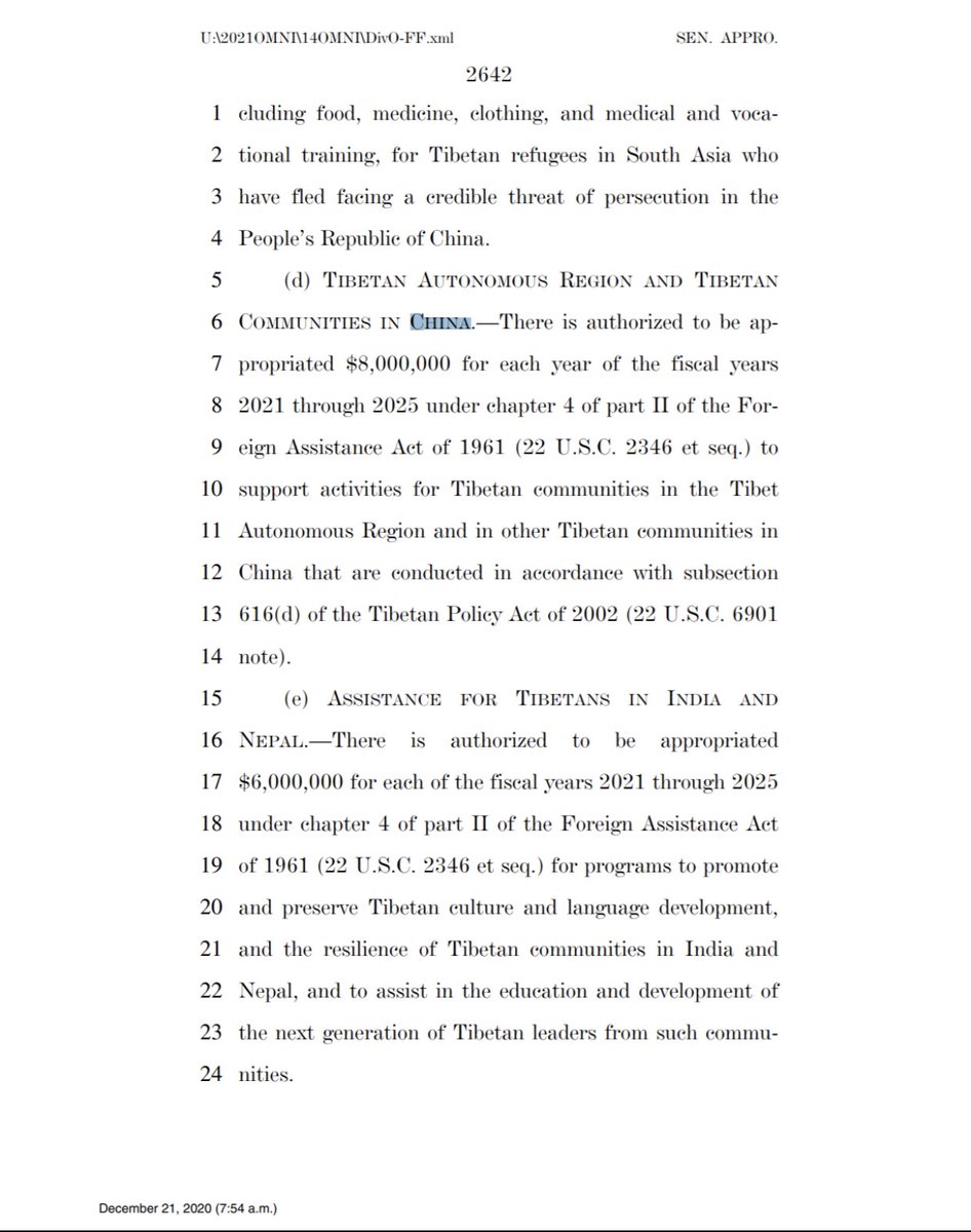 Another $8,000,000 to support Tibetan communities in China this time it’s 8 mil per year until 2025 so a total of $40,000,000