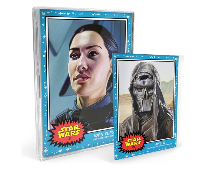 rebelbasecard's tweet photo. Even with the holiday hustle & bustle, @roguetrader58 has produced 2 more amazing cards for #TheLivingSet for @topps with this stunning Iden Versio from #Battlefront2 as voiced by @Janina and a stellar Ap’lek from #TheRiseofSkywalker played by @lukazleong - cards 163-164 out now. https://t.co/A6bzk9VFli