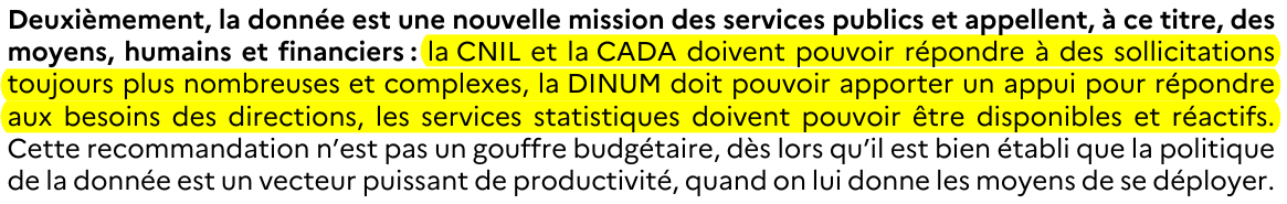 On est d'accord, donner des moyens à celles et ceux qui sont chargé⋅e⋅s de mettre en œuvre la politique data de l'État, ce serait pas du luxe