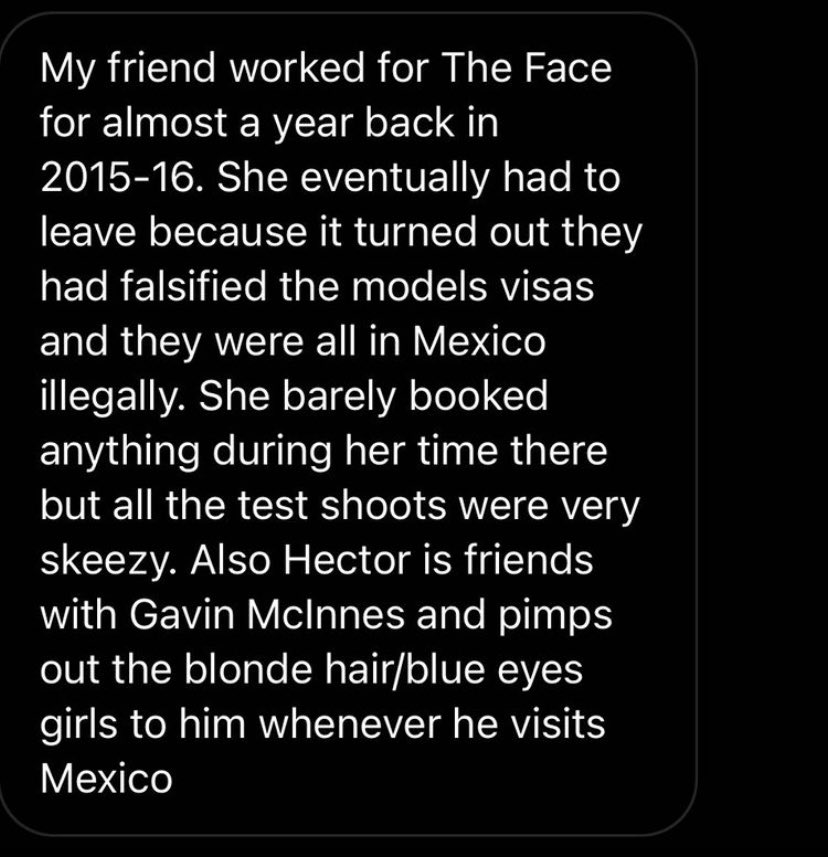 lapelirredjed's tweet photo. @JimenaCSalazar @shitmodelmgmt Necesitamos dar a conocer este caso y exigir una investigación! Aquí algunos de los testimonios @brujasdelmar @AlessandraRdlv @cariatidesmx #HectorEliseoVazquez #TheFaceModels #NiUnaMas https://t.co/bPcnML9LC0