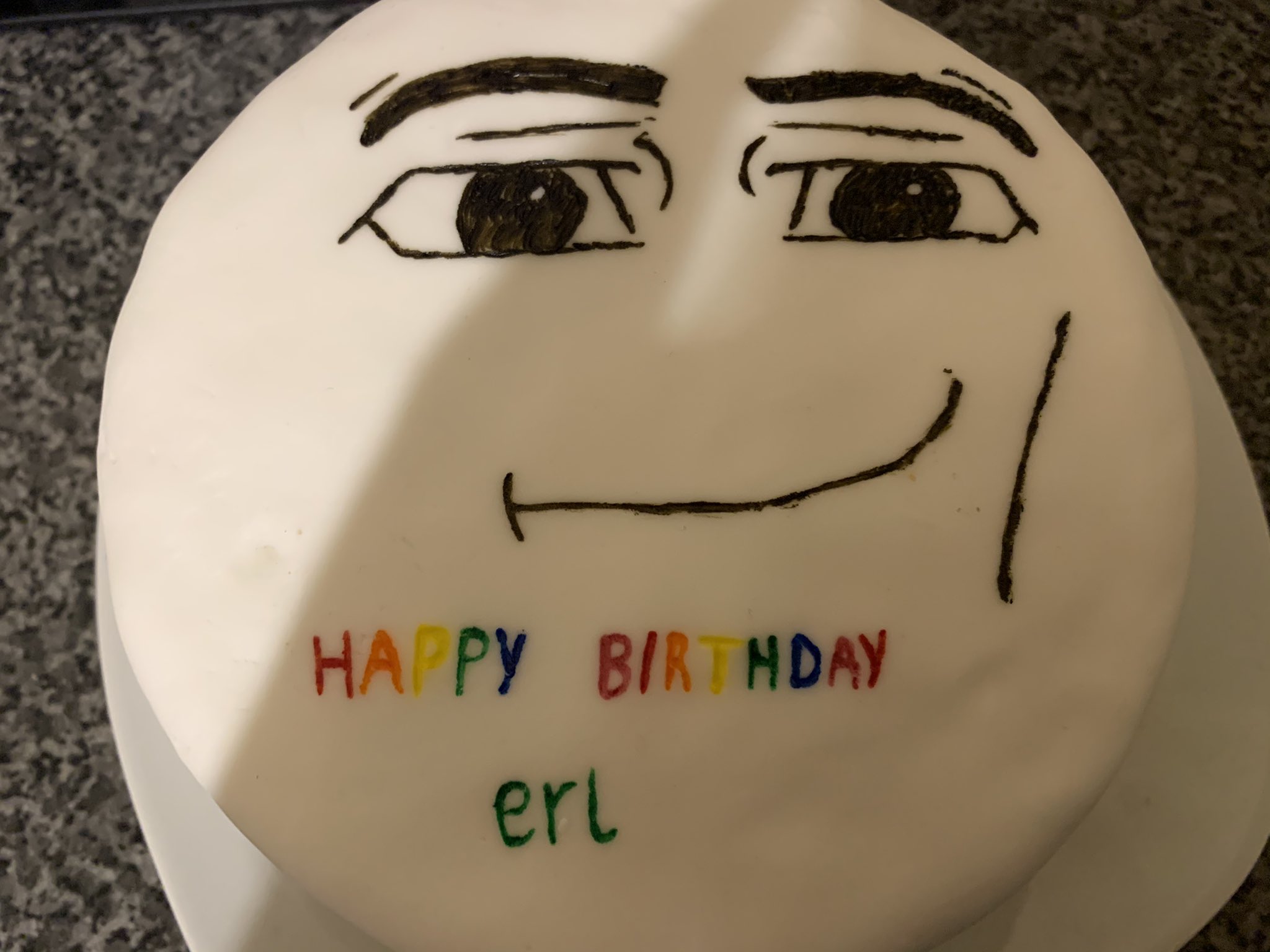 Chloe on X: in september my brother asked for the roblox man face to be on  his birthday cake today i did that.i actually drew the man face on a  cake  /