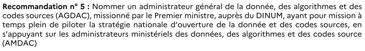 Ici on note le retour de l'AGD (confondu avec le Dinum depuis qu'  @HenriVerdier cumula les deux casquettes, et passé aux oubliettes depuis que Nadi Bou Hana est Dinum), auquel on rajoute non seulement les codes sources mais aussi les algos publics cc  @BanulsJustine  @LeuLeudo