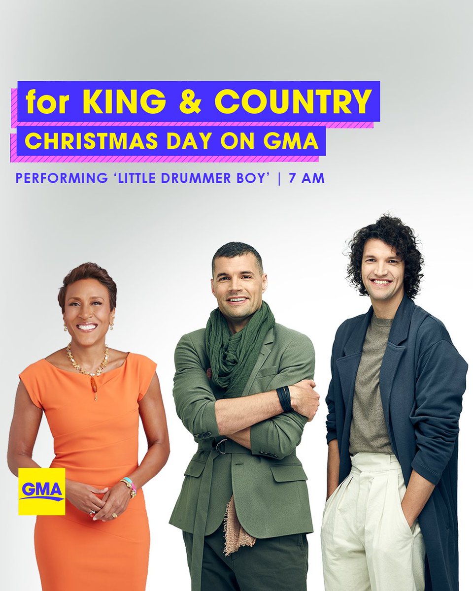 4kingandcountry's tweet photo. Can you believe there’s just 3 days ‘til Christmas?! Which means 3 days until we join @RobinRoberts & the lovely folks at @GMA on Christmas Day to debut “Little Drummer Boy” on morning television from the Grand Ole @opry House & chat about a #drummerboydrivein tour! https://t.co/0sIIafrL9G