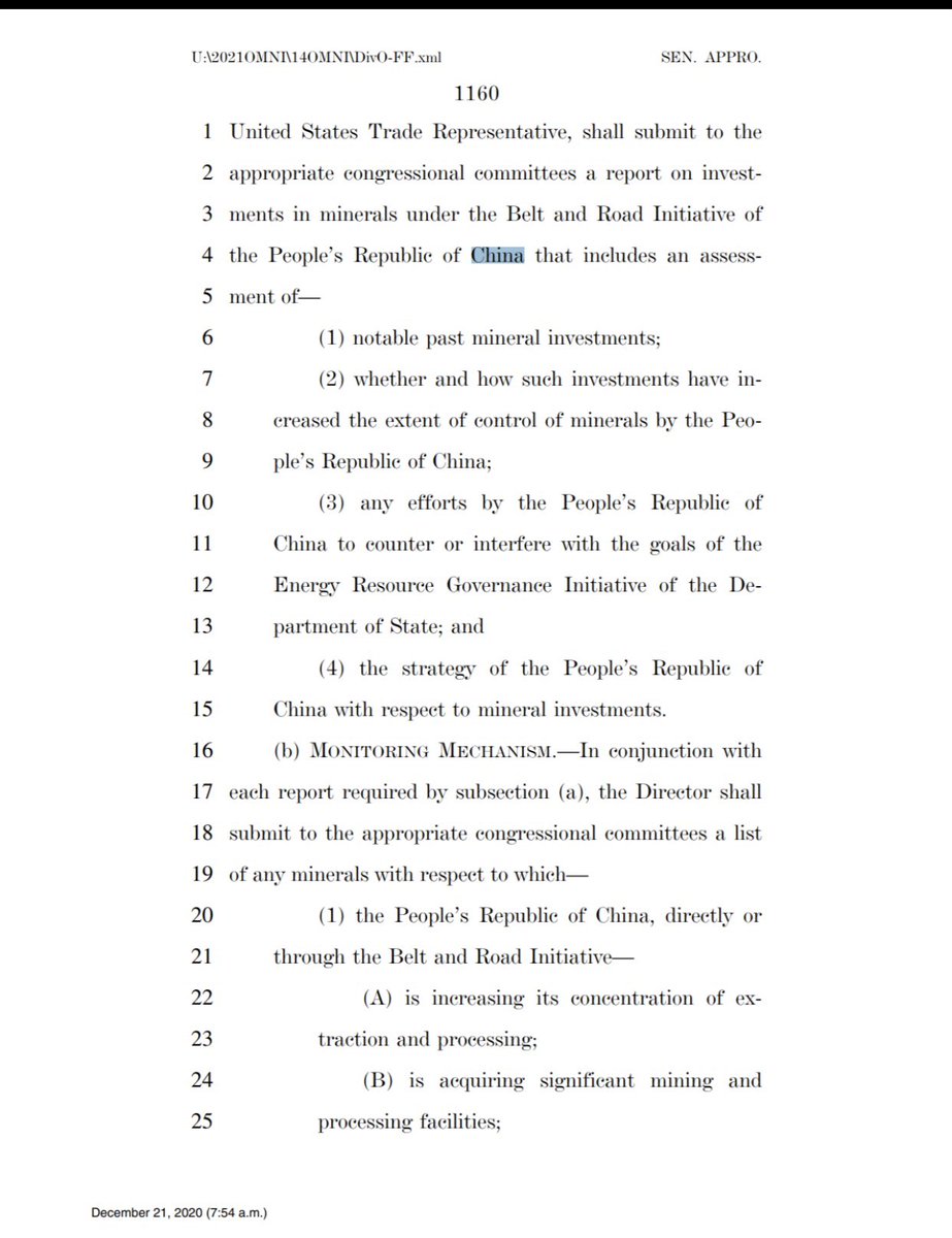 A committee is to report on Chinese minerals and mineral investments and any attempts to counter the “Energy Resource Governance Initiative” (lines 1-13, photo 1) and a mineral evaluation (line 12 photo 2)