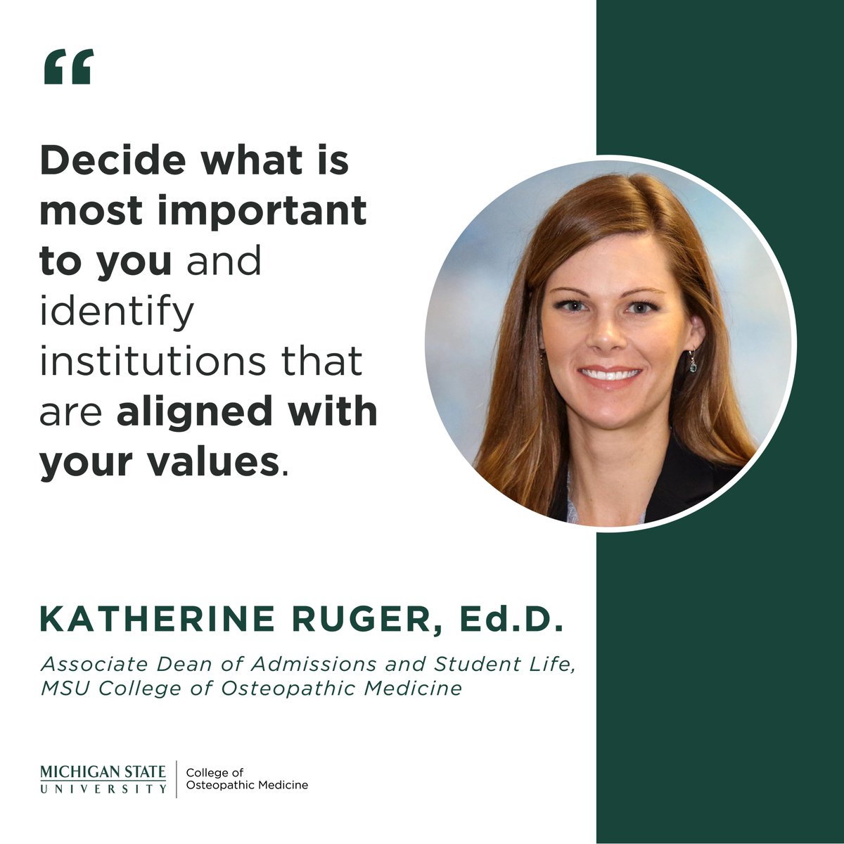 MSU_Osteopathic's tweet photo. #ReadySetDO! In this month’s #SpartanDO Expert Take blog, associate dean of admissions and student life Dr. Katherine Ruger weighs in on why newly admitted students should make the #SpartanDO legacy part of their #WhiteCoatJourney. Read the full blog at https://t.co/2Gzw3bCIUW. https://t.co/2GyqgHlrvf
