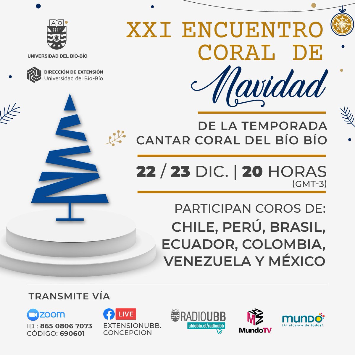 UTEoficial's tweet photo. #CoroUTE I Les invitamos a ser parte de la participación del Coro Polifónico @UTEoficial en el XXI Encuentro Coral de Navidad organizado por la Universidad del Bío-Bío de Chile.
🗓️22 y 23 de diciembre
⌚️18h00🇪🇨
🕰️20h00🇨🇱
📺https://t.co/fDmY1ZDjZs
📻https://t.co/PhwodfkJcX https://t.co/9xahaAQ1q6
