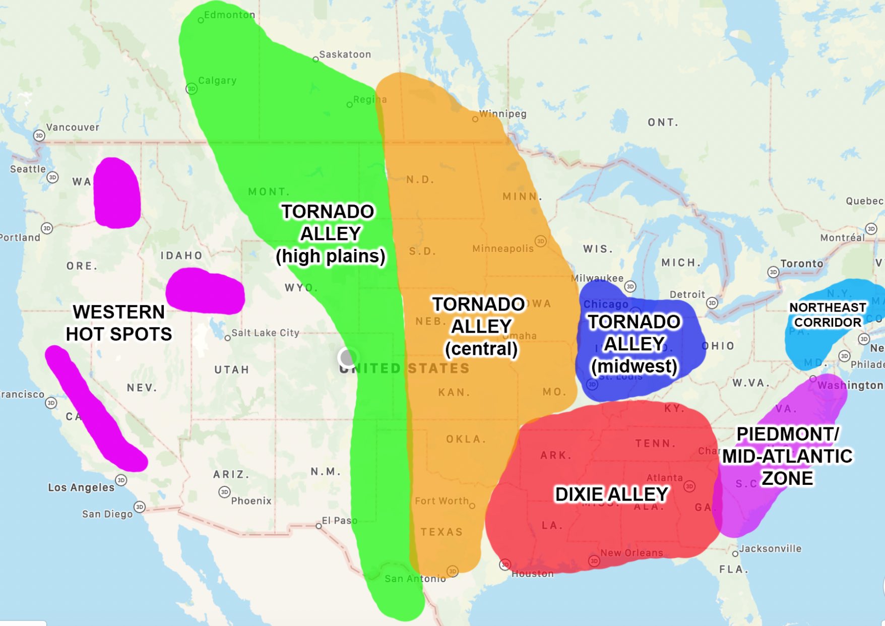 Map Of Tornado Alley تويتر \ Reed Timmer على تويتر: "Here Is The Preliminary Map For The Tornado  Allies Of North America! These Zones Are Selected Based On Similar Storm  Chasing Geography (High Plains Vs Forest,